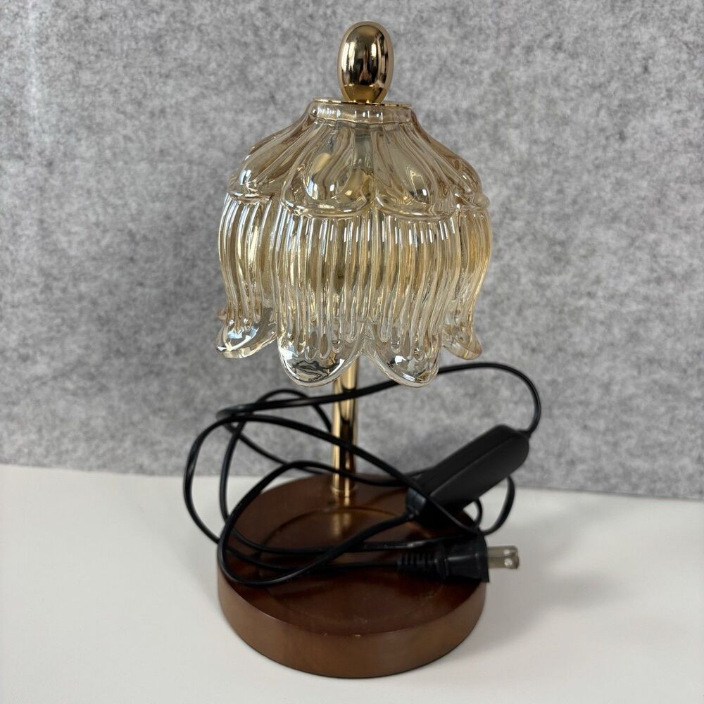 Rotating Candle Warmer Lamp Glass Shade Wood Base Temperature Adjustable LED